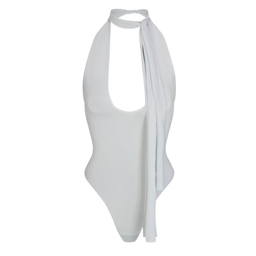 Skims Cupro Jersey Halter Bodysuit Pearl Grey BS-TNK-11919W XS